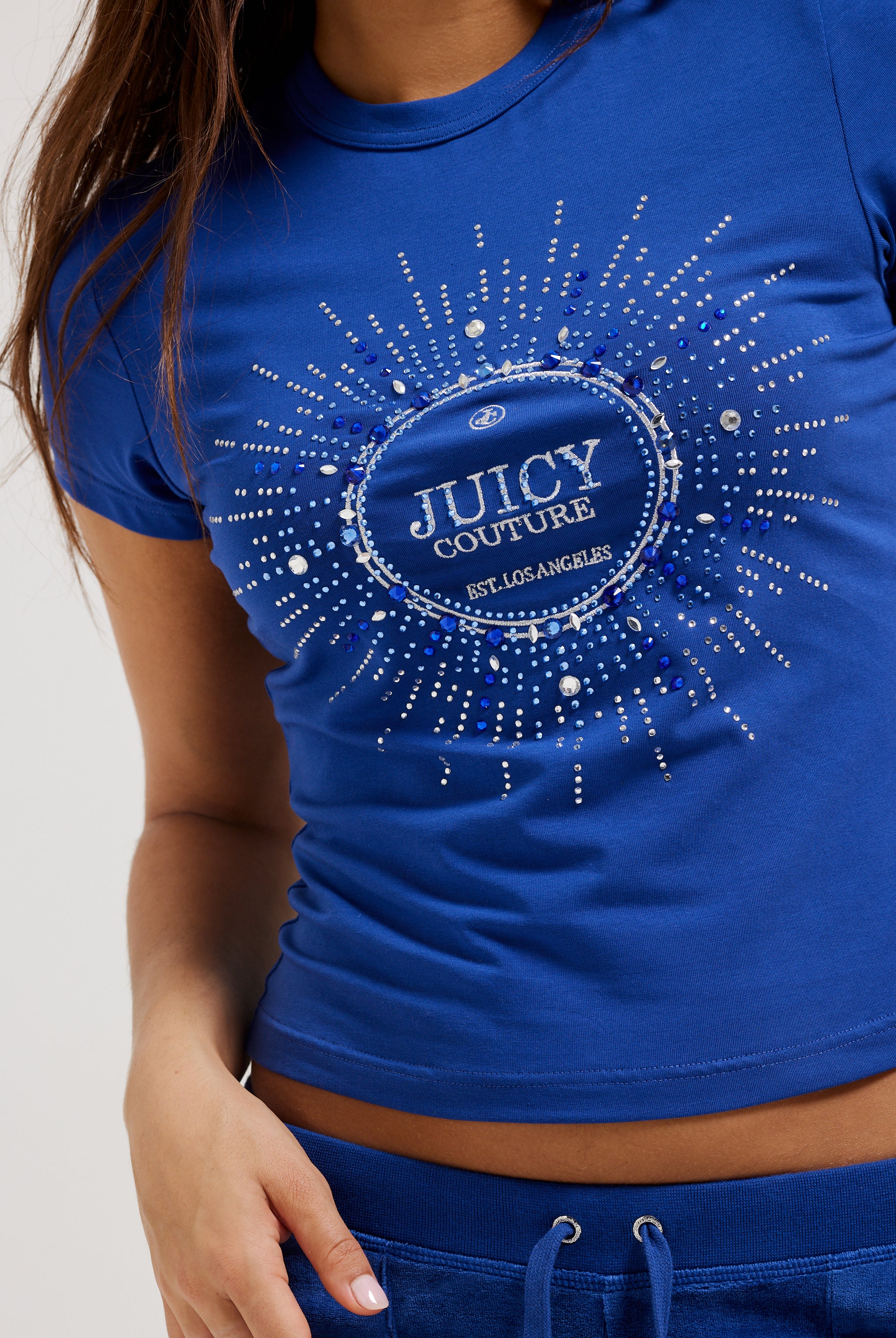 T-Shirt Cotton Blu Royal logo strass Heritage Crown - Image 6