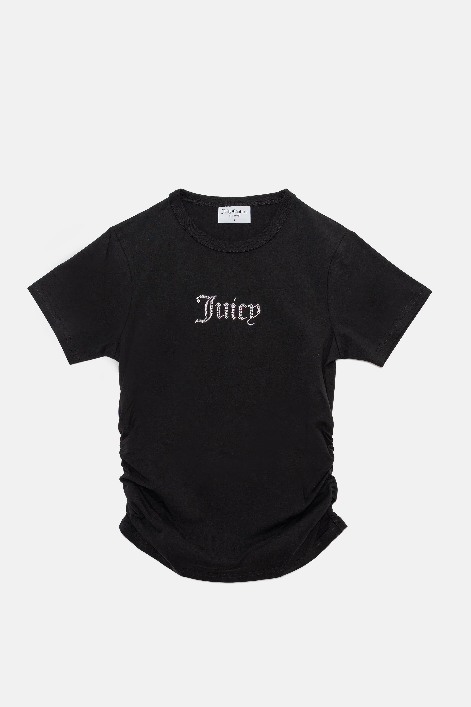 T-shirt Juicy aderente e arricciata con logo Juicy in strass colore Nero