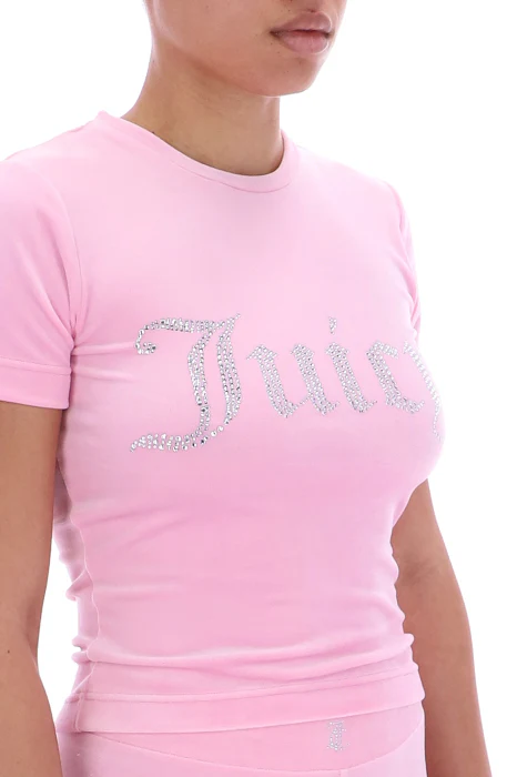 T-Shirt Taylor Rosa confetto con logo strass - Image 3