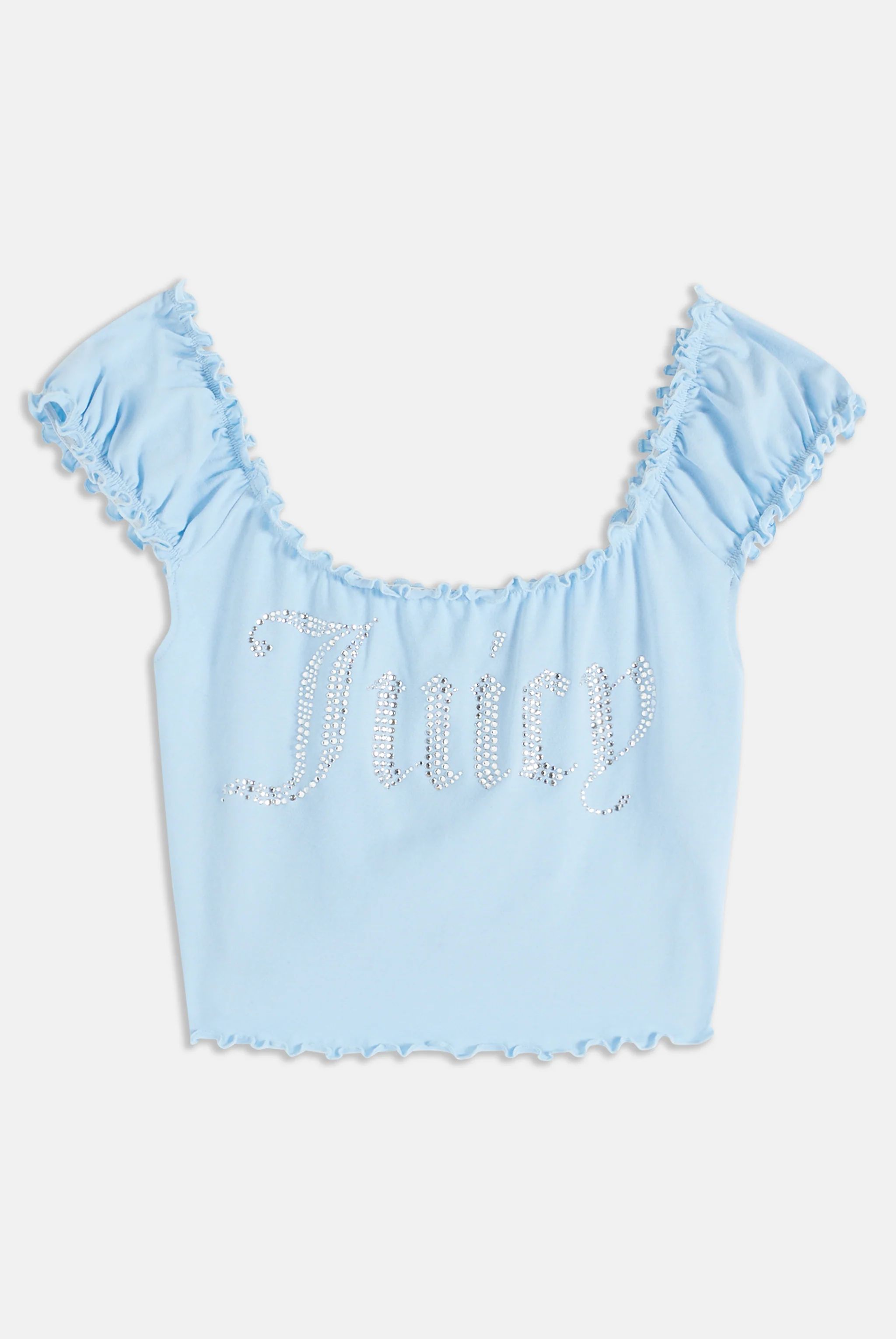 Top Juicy aderente in cottone con logo in strass colore Azzurro