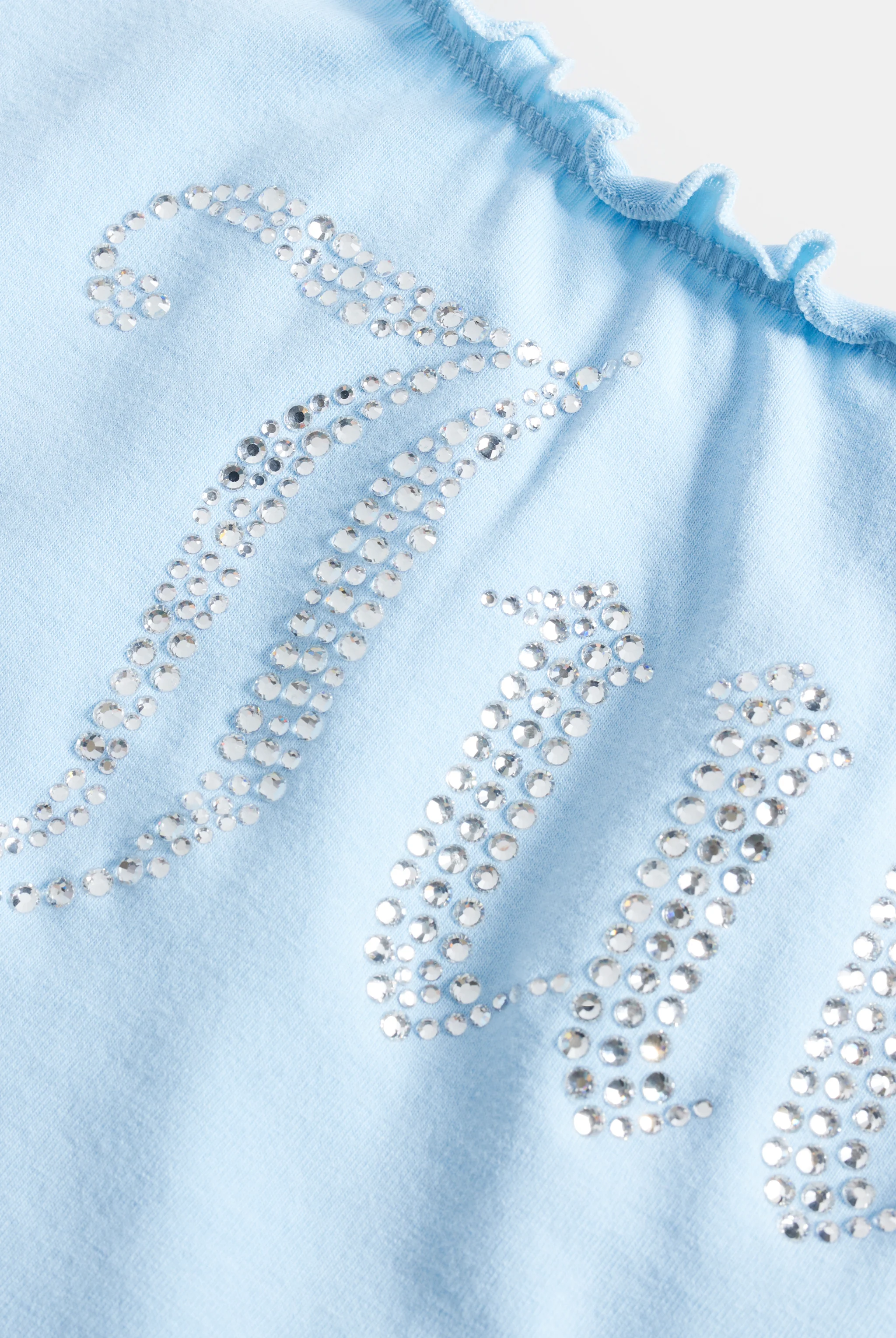 Top Juicy aderente in cottone con logo in strass colore Azzurro - Image 3