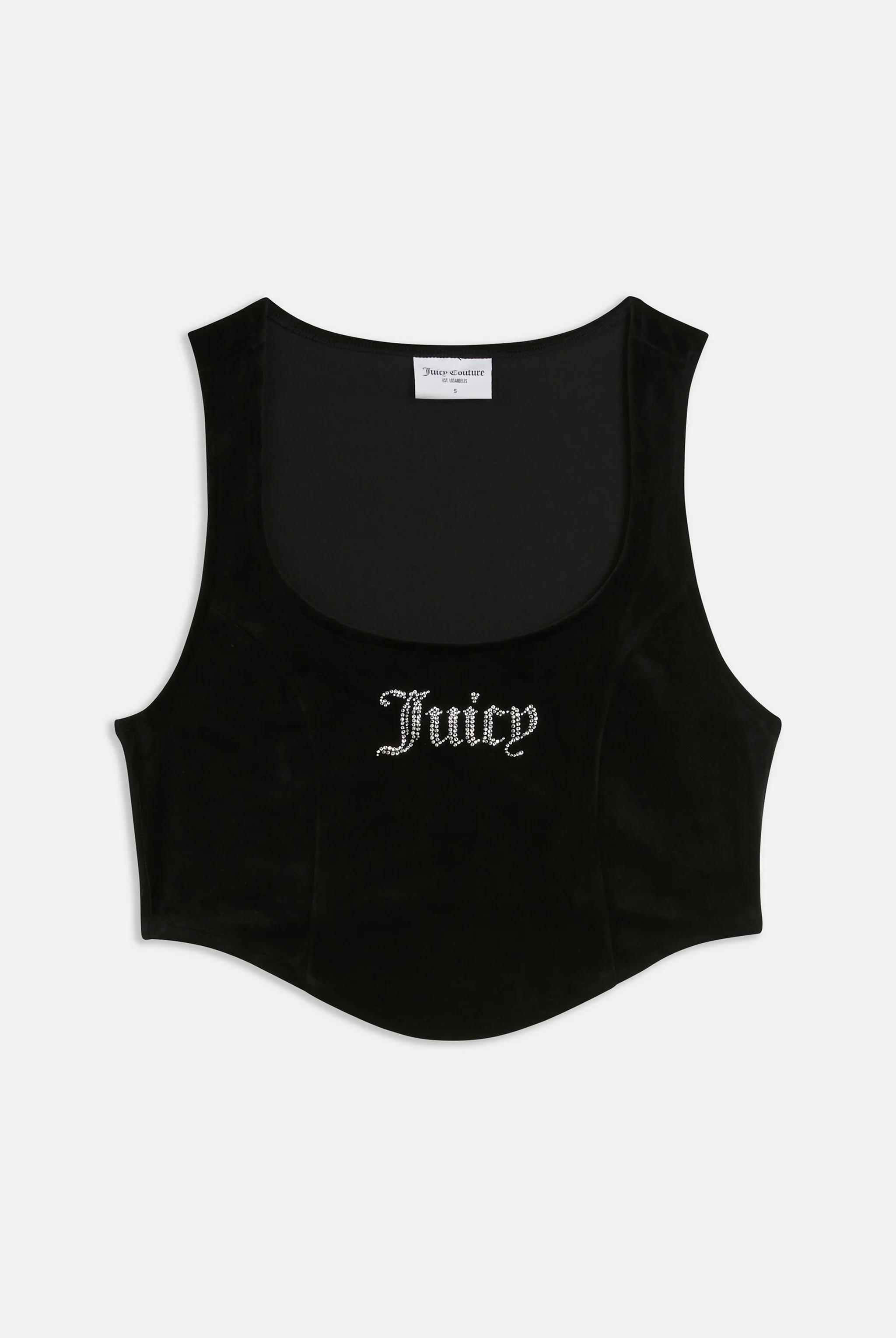 Top Juicy aderente in velluto con scollo ampio e logo in strass colore Nero