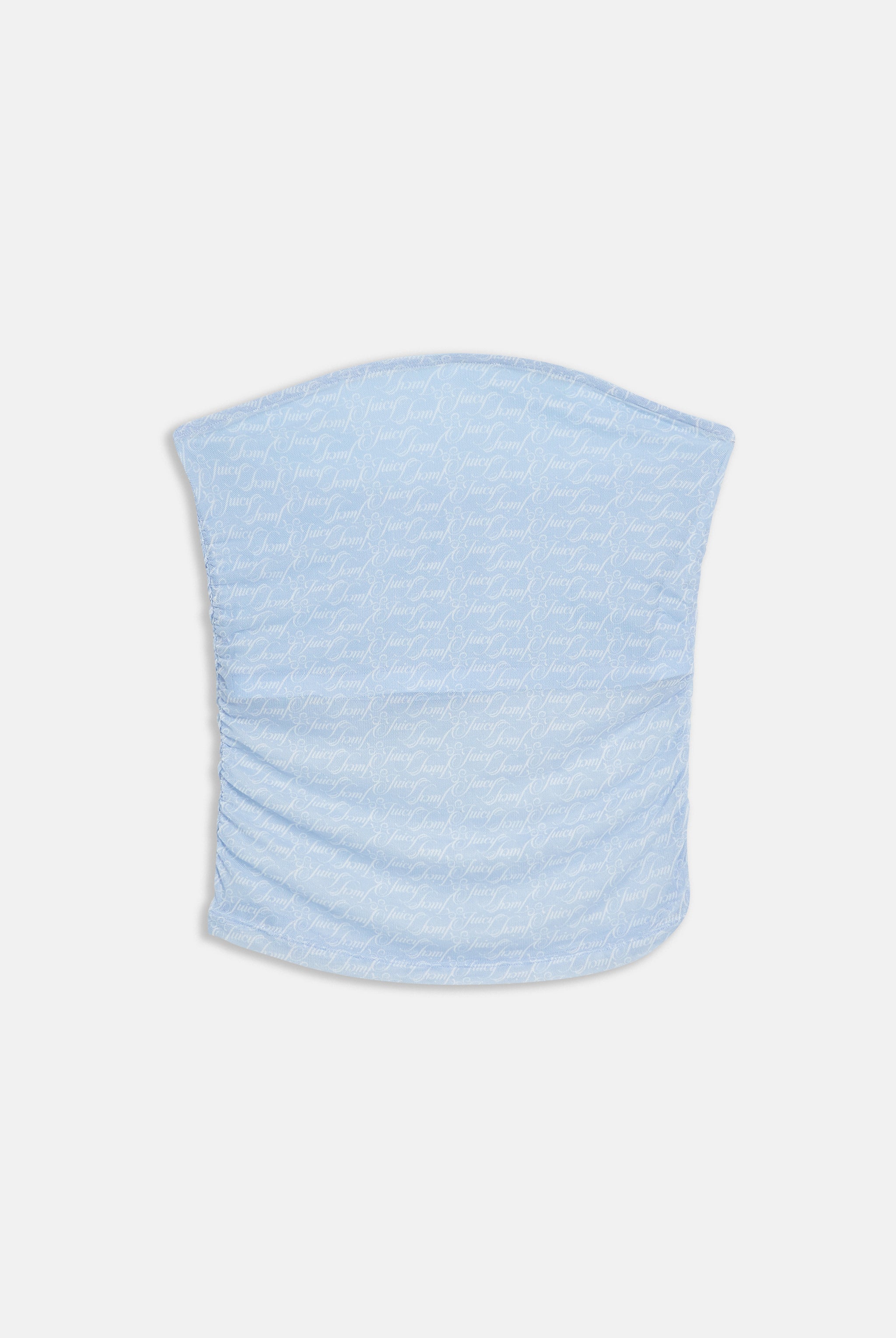 Top Juicy senza spalline in mesh stampato con motivo logo all over colore Azzurro