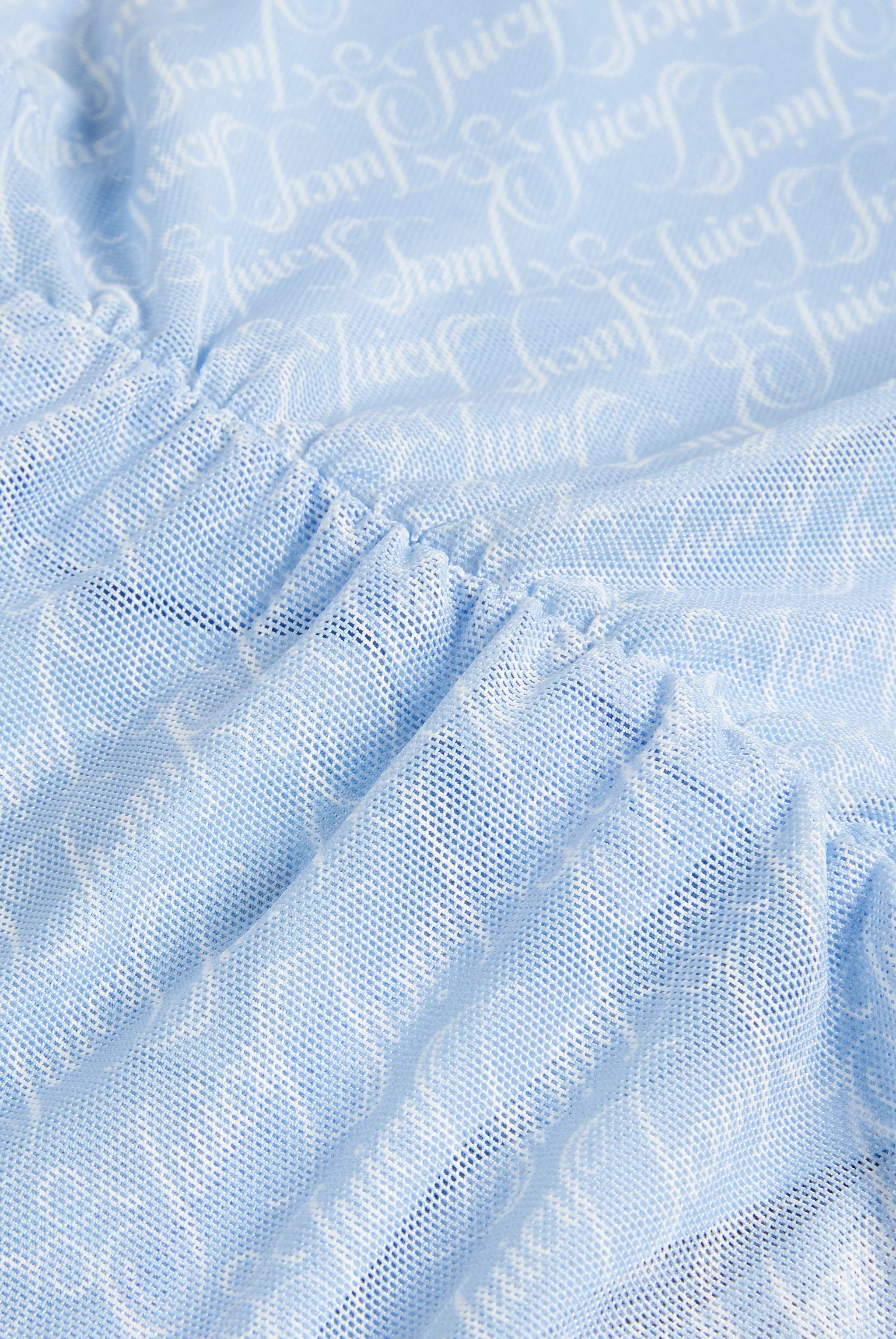Top Juicy senza spalline in mesh stampato con motivo logo all over colore Azzurro - Image 6