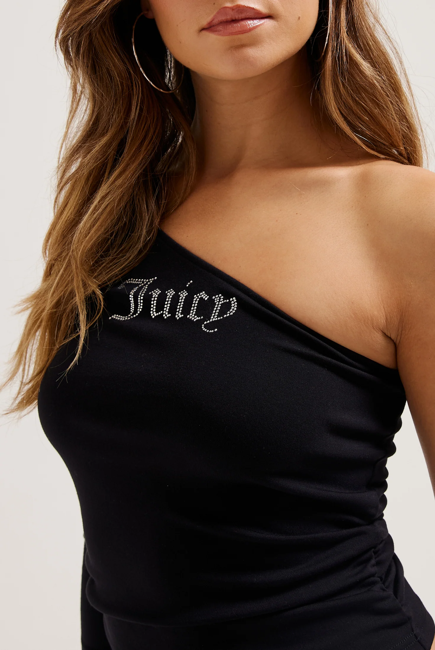 Top monospalla Nella Nero con logo strass - Image 5