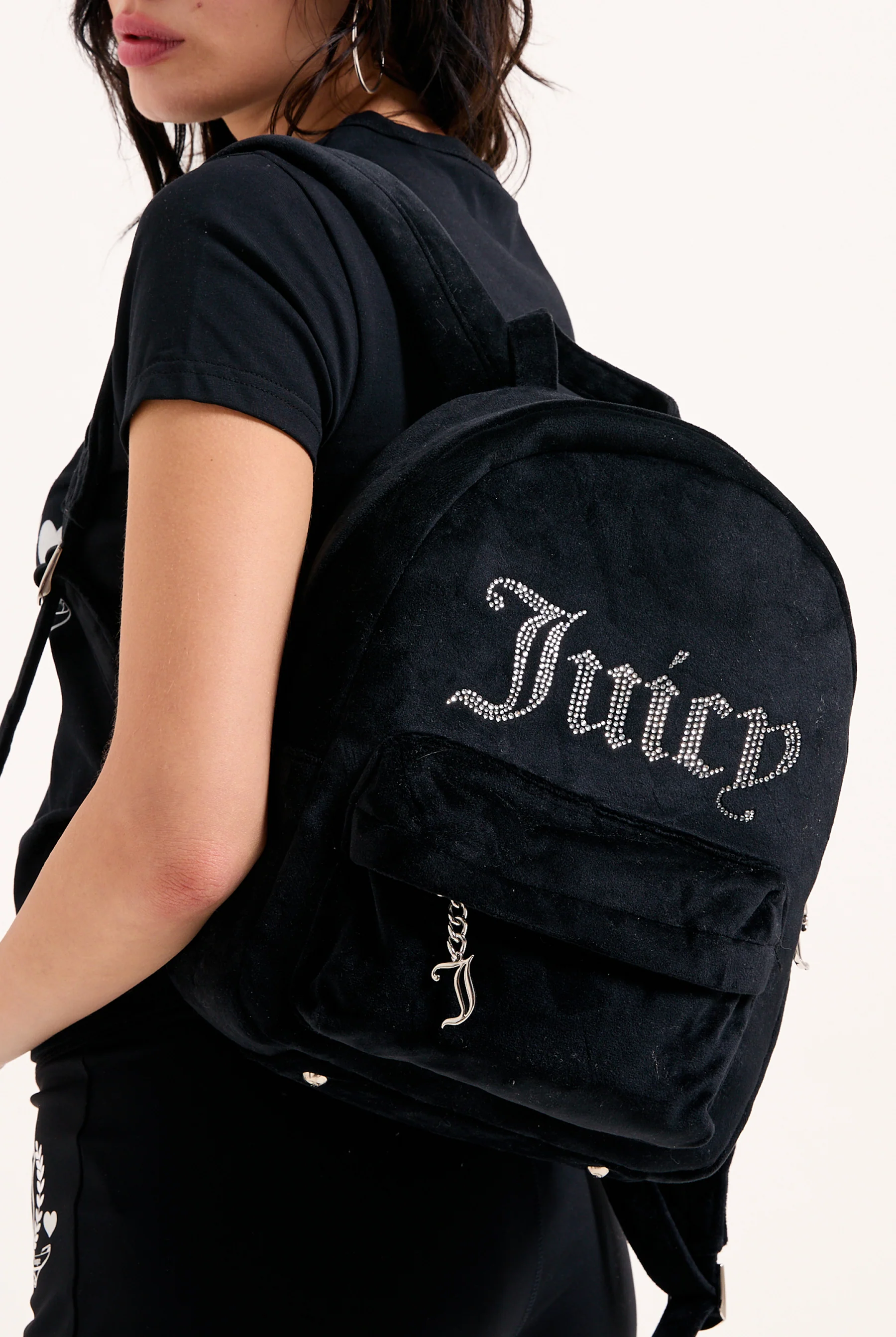 Zaino Kimberly in velluto con logo in strass colore Nero - Image 4